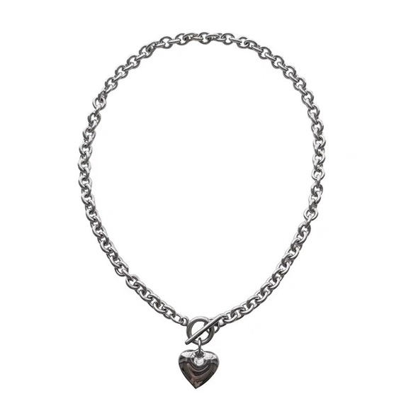 💎BOGO‼️ Stainless Steel Silver large chain Necklace Heart pendant - Picture 7 of 8